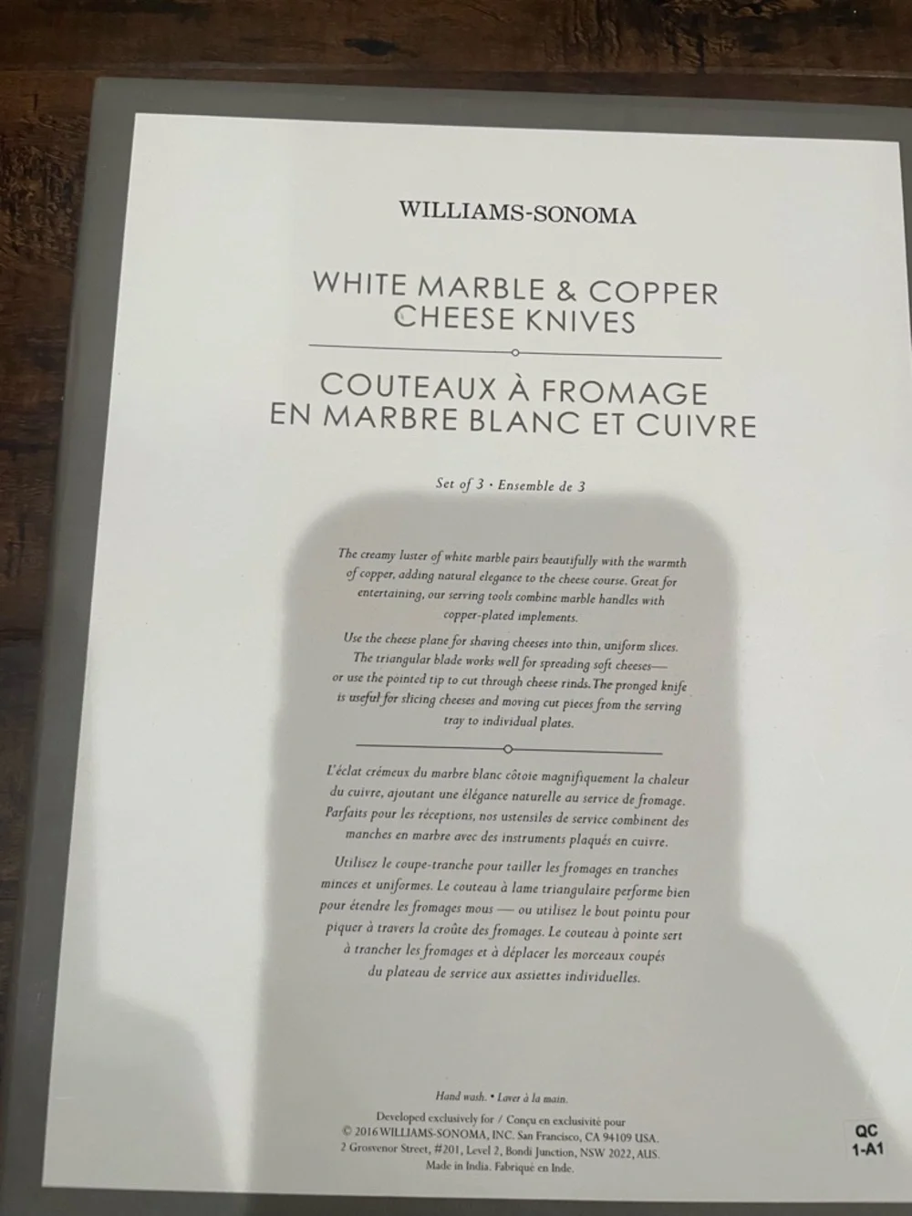 Williams Sonoma Rose Gold Cheese Tool Set with White Marble Handles